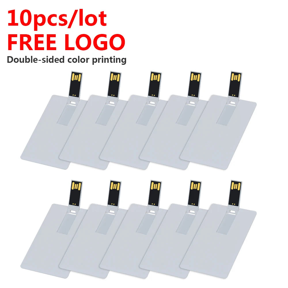 10-Pack Custom Logo Business Card USB Flash Drives 4G–64GB USB Flash Drive PRIMED 256M White Card
