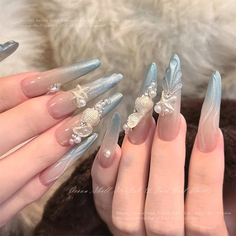 12-Grid Ocean Nail Charms Set – Starfish, Shell & Pearl Art Nail Art Charms PRIMED