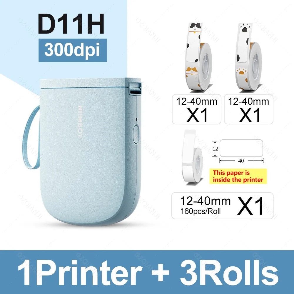 Niimbot D11H 300DPI Bluetooth Portable Thermal Label Printer Thermal Label Printer PRIMED BL Add 3Rolls