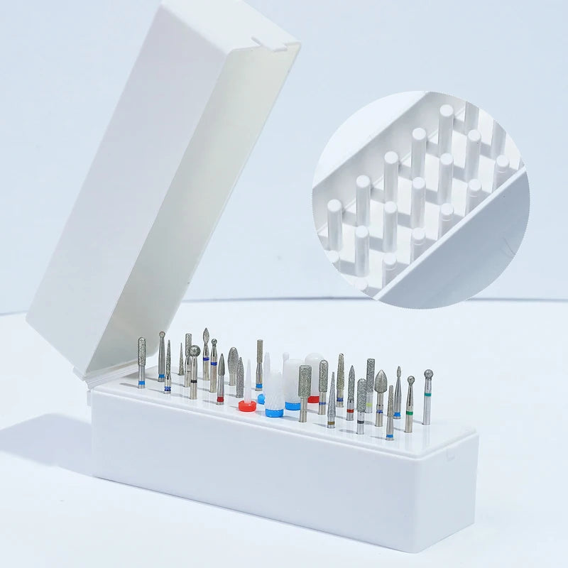 30-Hole Nail Drill Bit Storage Box | Manicure Organizer