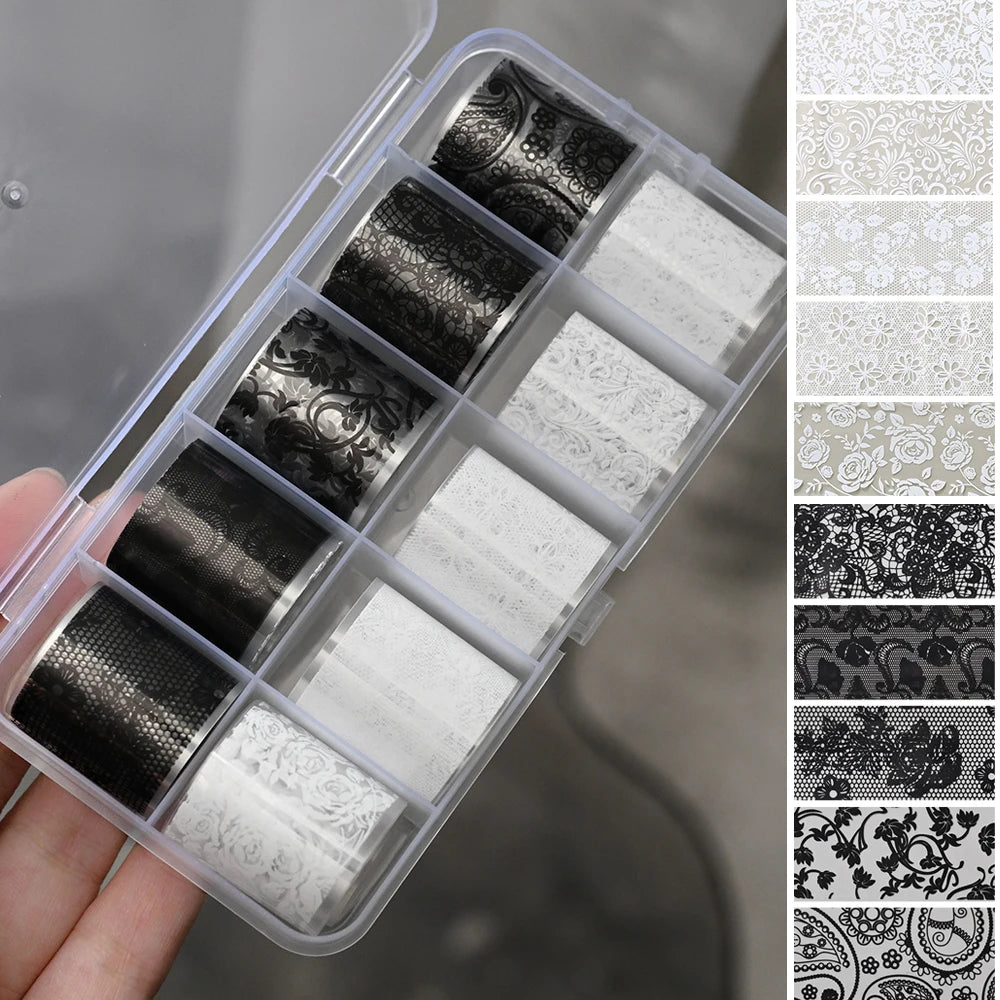 10 Rolls Nail Transfer Foil – Lace Flower & Starry Sky Stickers