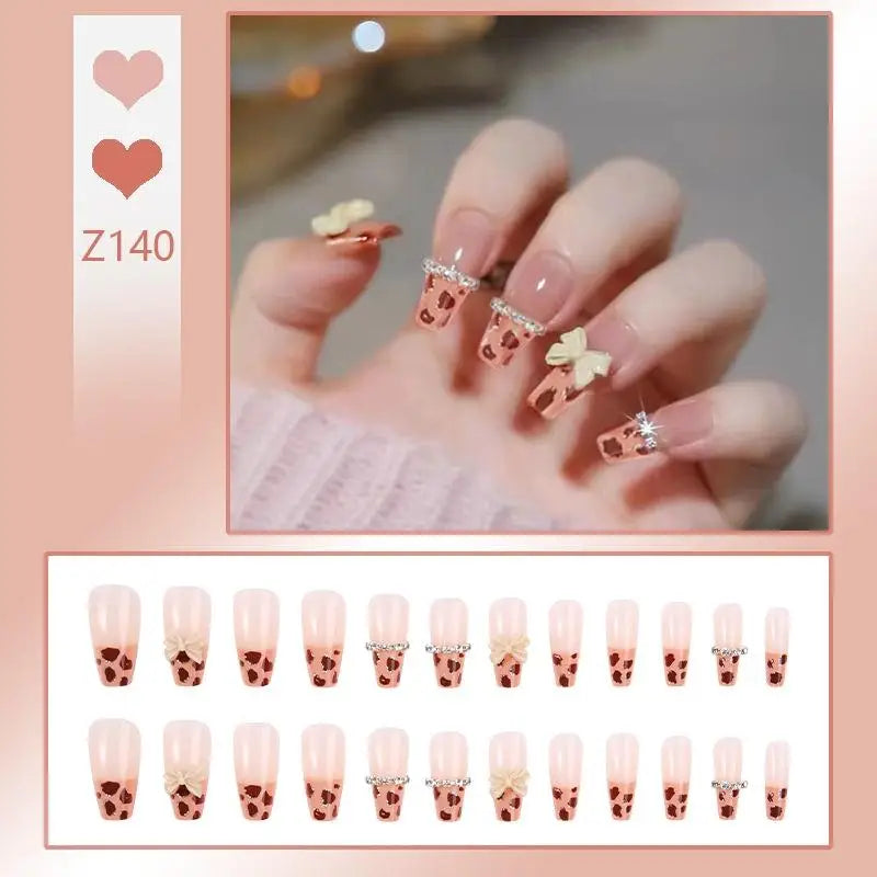 French Press On Nails Set – 24 Short Acrylic Tips with Glue
