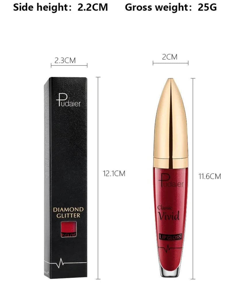 Pudaier Glitter Lip Gloss – Diamond Shimmer Metallic Lipstick