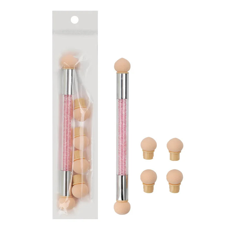 JEARLYU Double-Ended Ombre Nail Sponge Brush + 4 Sponge Heads
