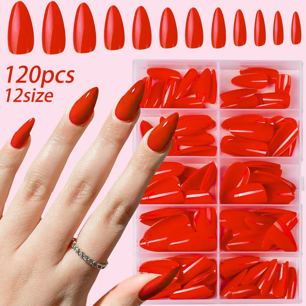 120pcs Glossy French Press On Nails Almond Full Coverage Set