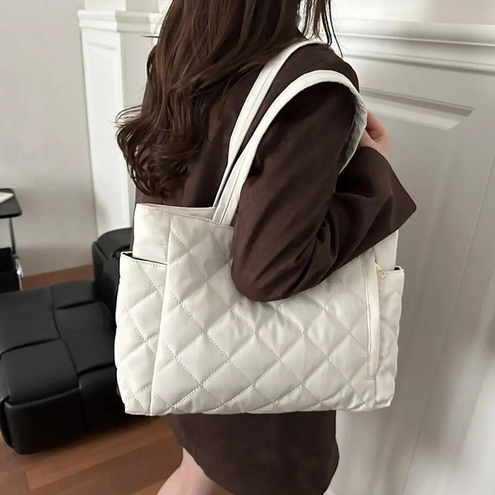 Women's Multi-Pocket Quilted Shoulder Bag | Large Tote Shoulder Tote Bag PRIMED