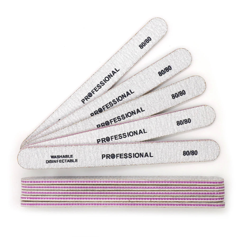 JEARLYU Grey Zebra Nail Files Multi-Grit Double Sided | 5/10 Pack Nail Files PRIMED 10pcs Grit80-80