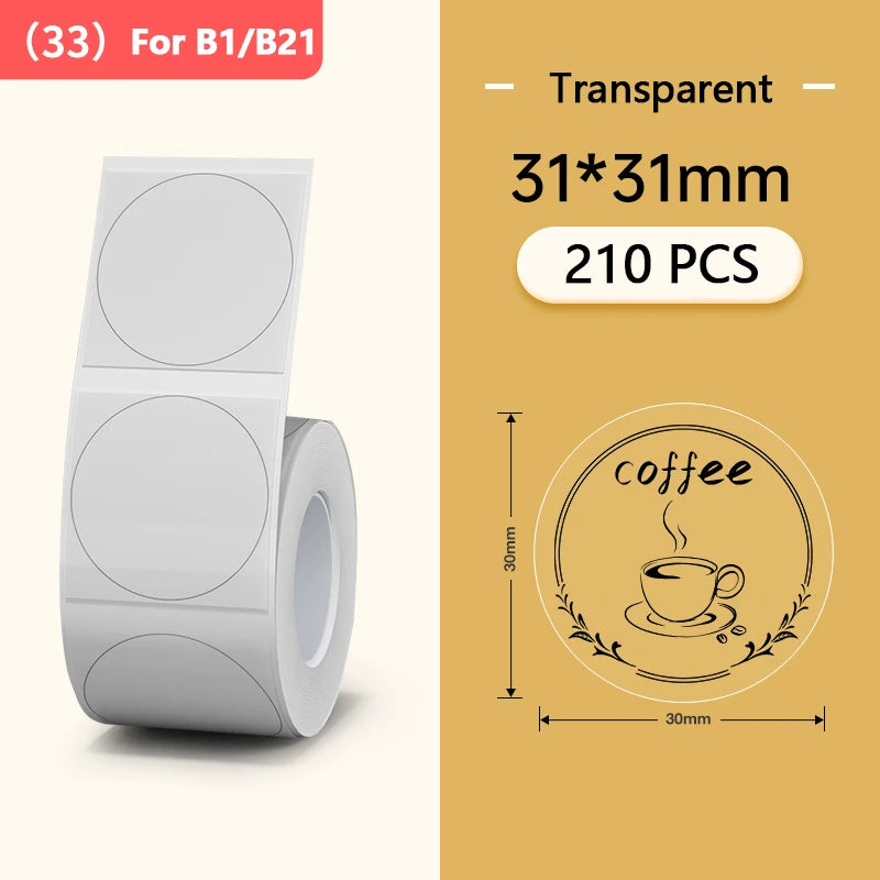 Niimbot Round White Label Rolls for B1 B21 Printer | Multi-Size Label Sticker Rolls PRIMED Trans Round 31-31mm