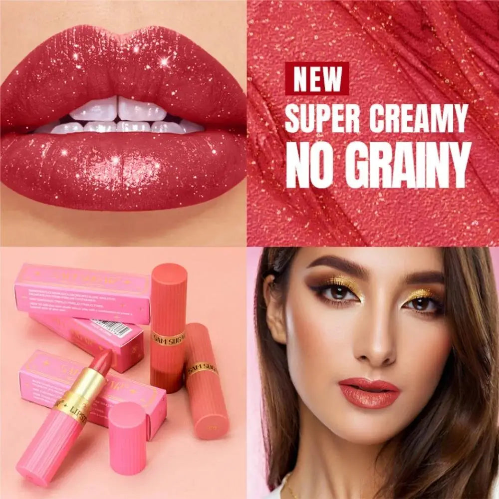 SAM SUGAR Metallic Glitter Lipstick – Shimmery Pearl Lip Gloss