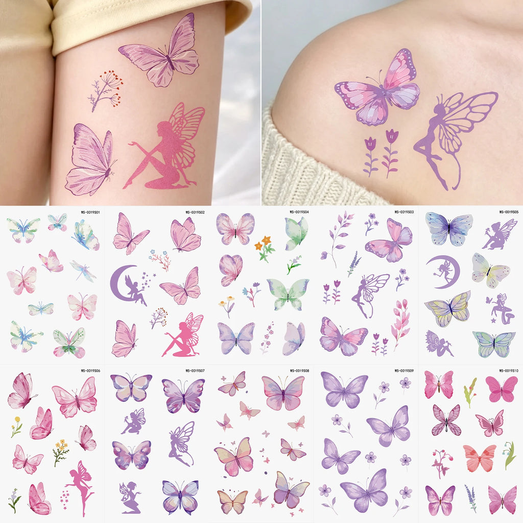 10-Pack 3D Butterfly Temporary Tattoo Stickers – Pink & Purple