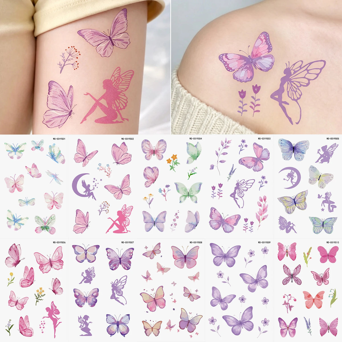10-Pack 3D Butterfly Temporary Tattoo Stickers – Pink & Purple