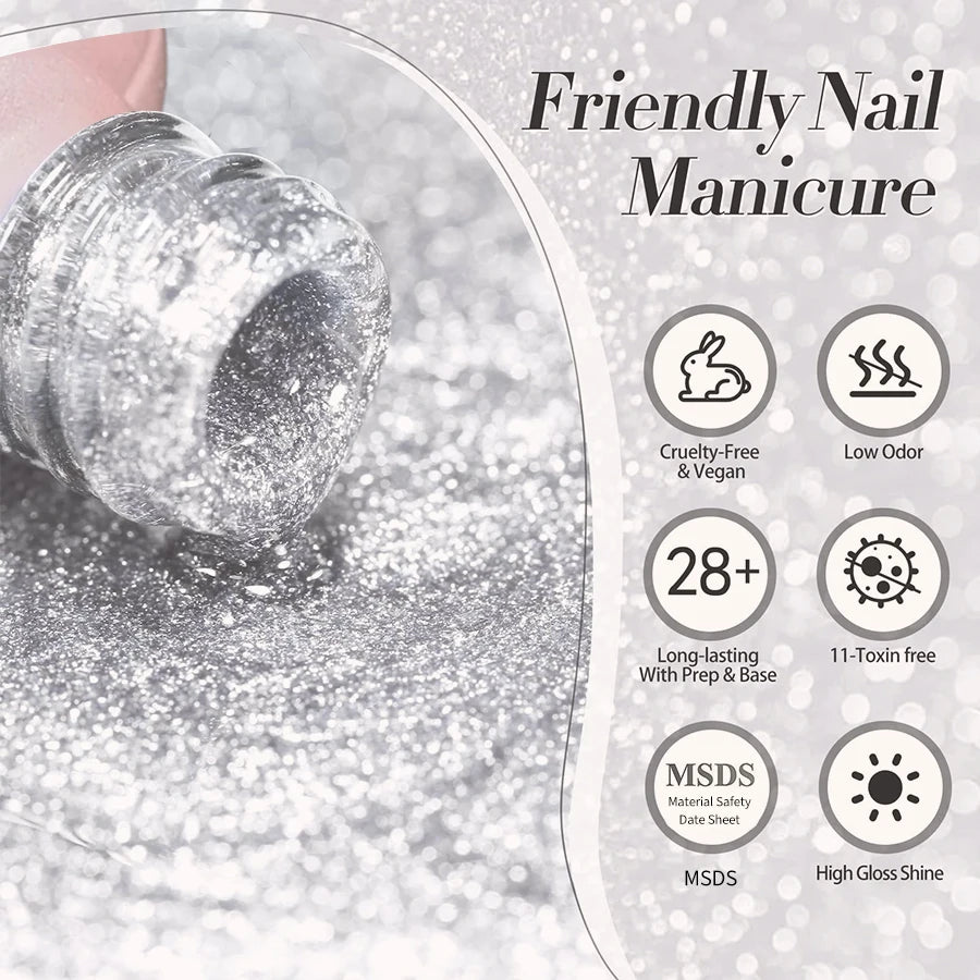 Cat Eye Magnetic Gel Nail Polish 10ml – Silver Glitter UV
