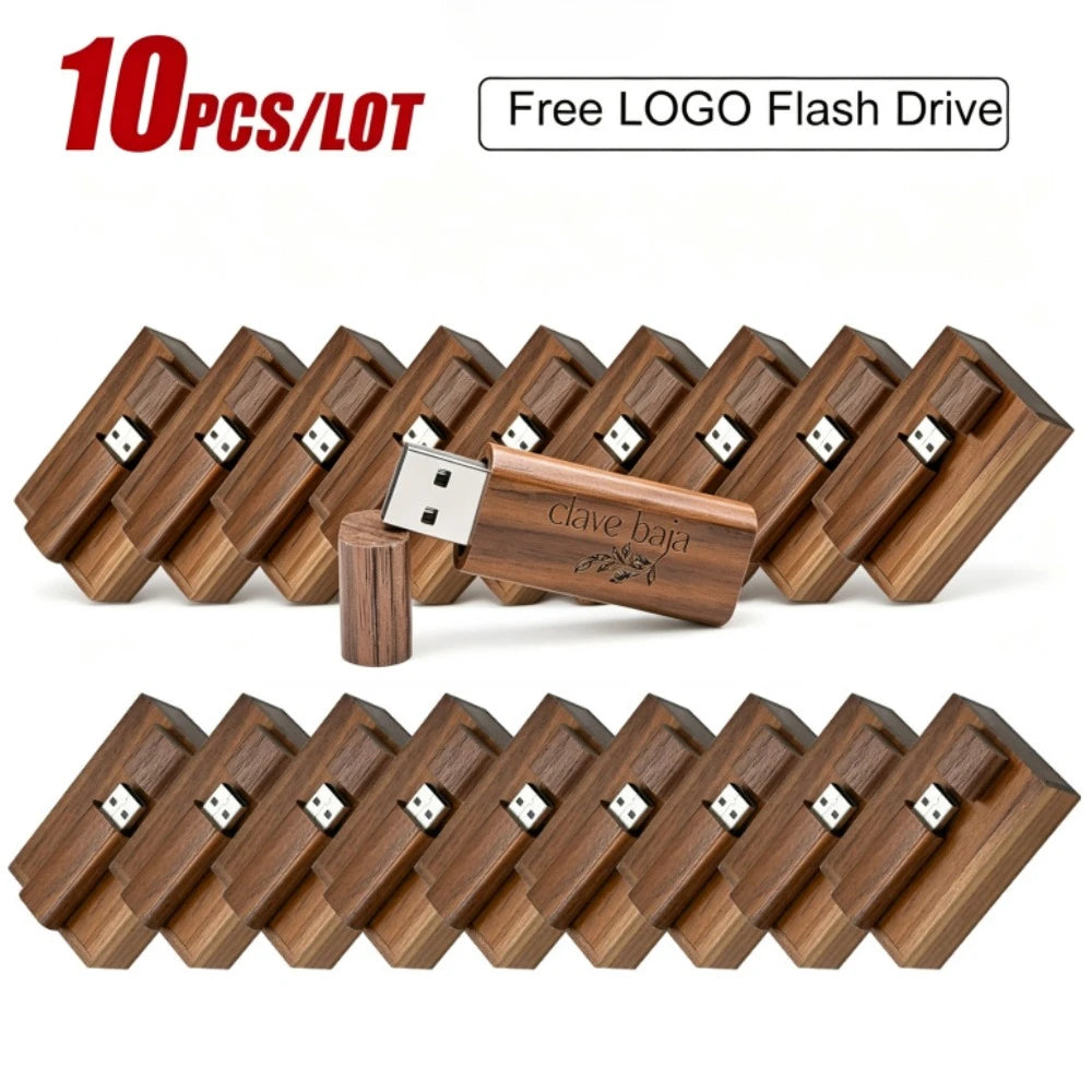 KAWEIDA 10-Pack Wooden USB Flash Drive 128GB Custom Logo Gift USB Flash Drive PRIMED