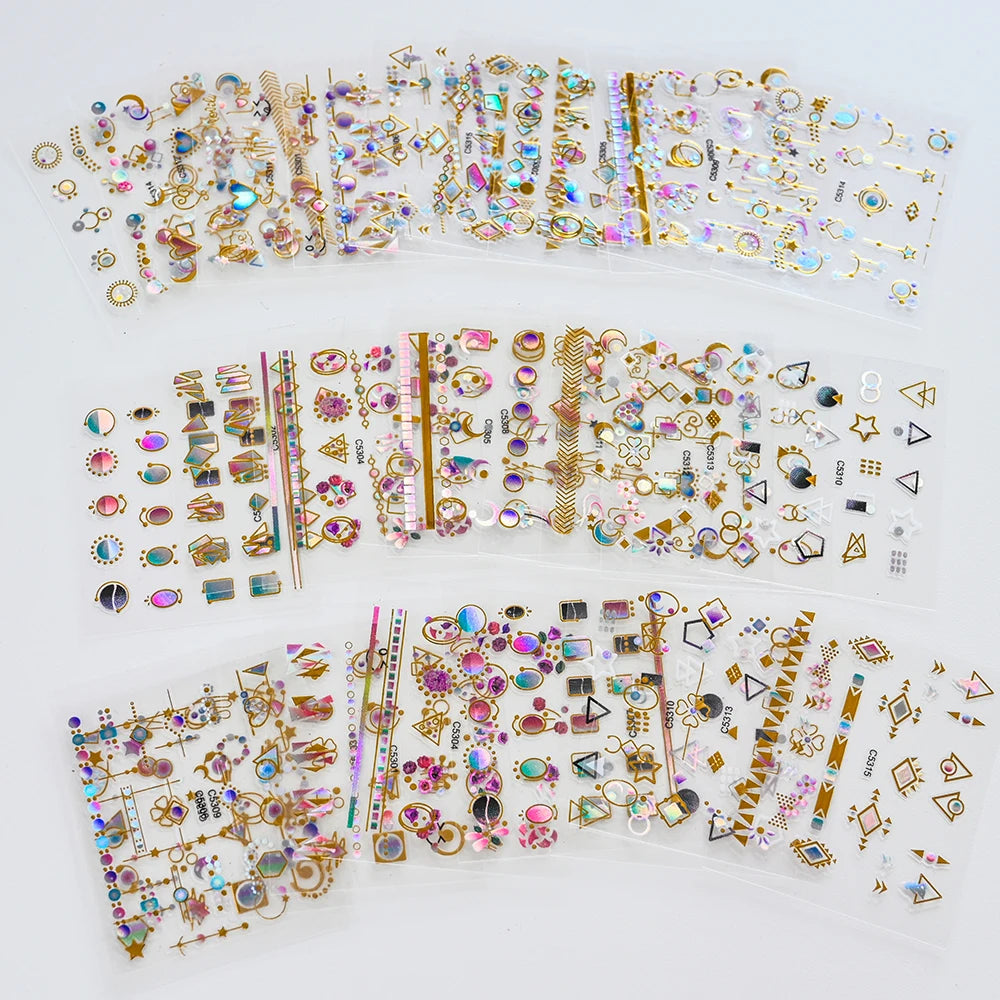 15-Pc Gold Bronzing 3D Heart Laser Nail Slider Sticker Decals Nail Art Stickers PRIMED