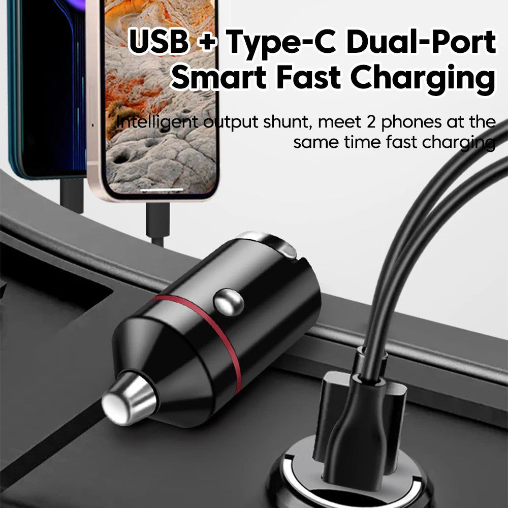 Elough 30W Dual Port USB-C PD + QC3.0 Car Charger