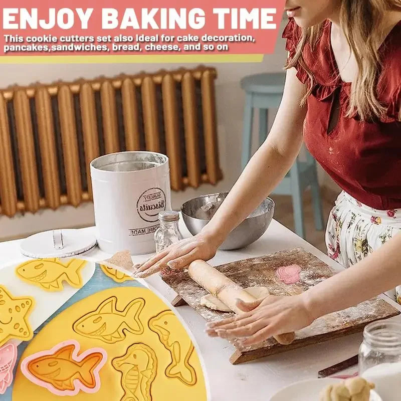 8-Piece 3D Cookie Stamp Molds – Ocean & Christmas Designs Cookie Stamp Molds PRIMED