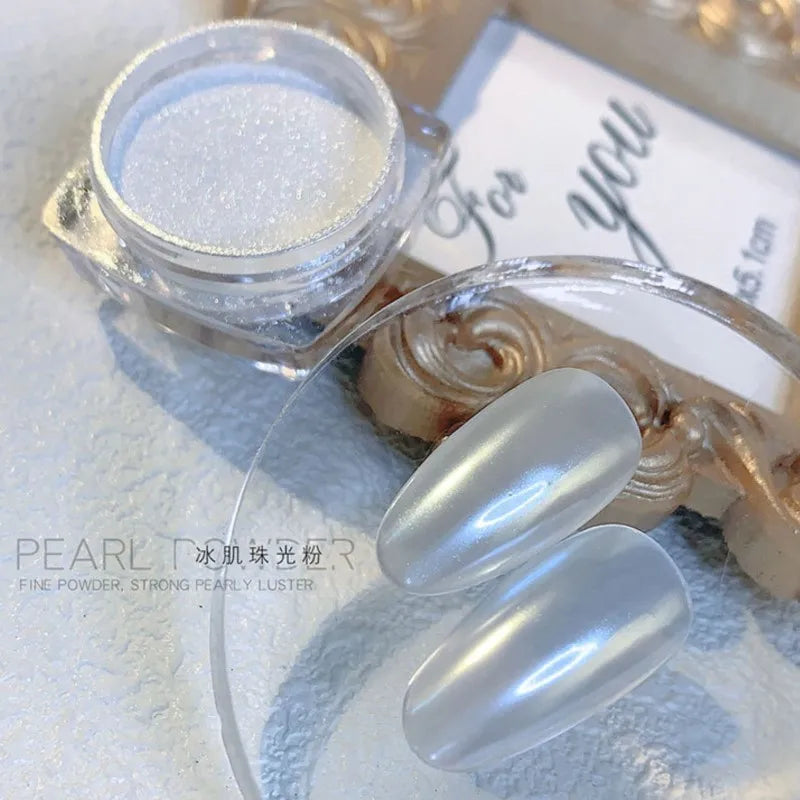 Pearl Aurora Chrome Nail Glitter Powder – Mirror Shimmer Effect Nail Glitter Powder PRIMED