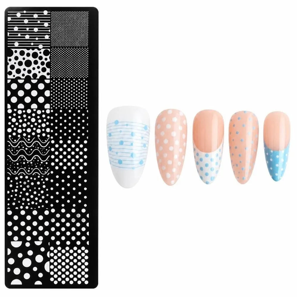 Nail Stamping Plate – Polka Dot, Star & Stripe Art Template