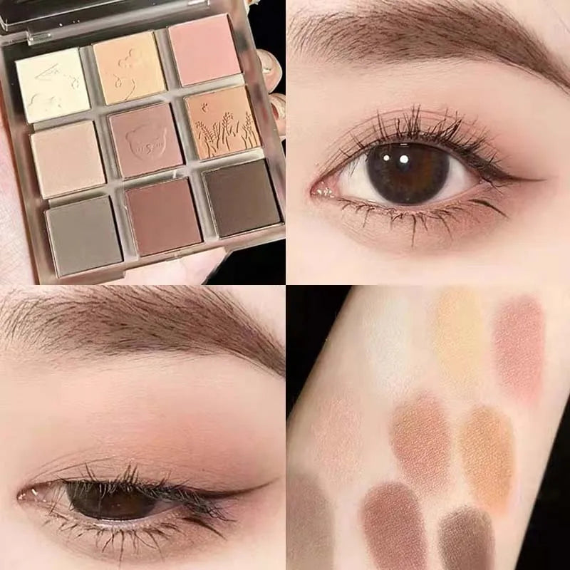 9-Color Matte Eyeshadow Palette – Coffee Brown & Gray Shades Eyeshadow Palette PRIMED 1pcs
