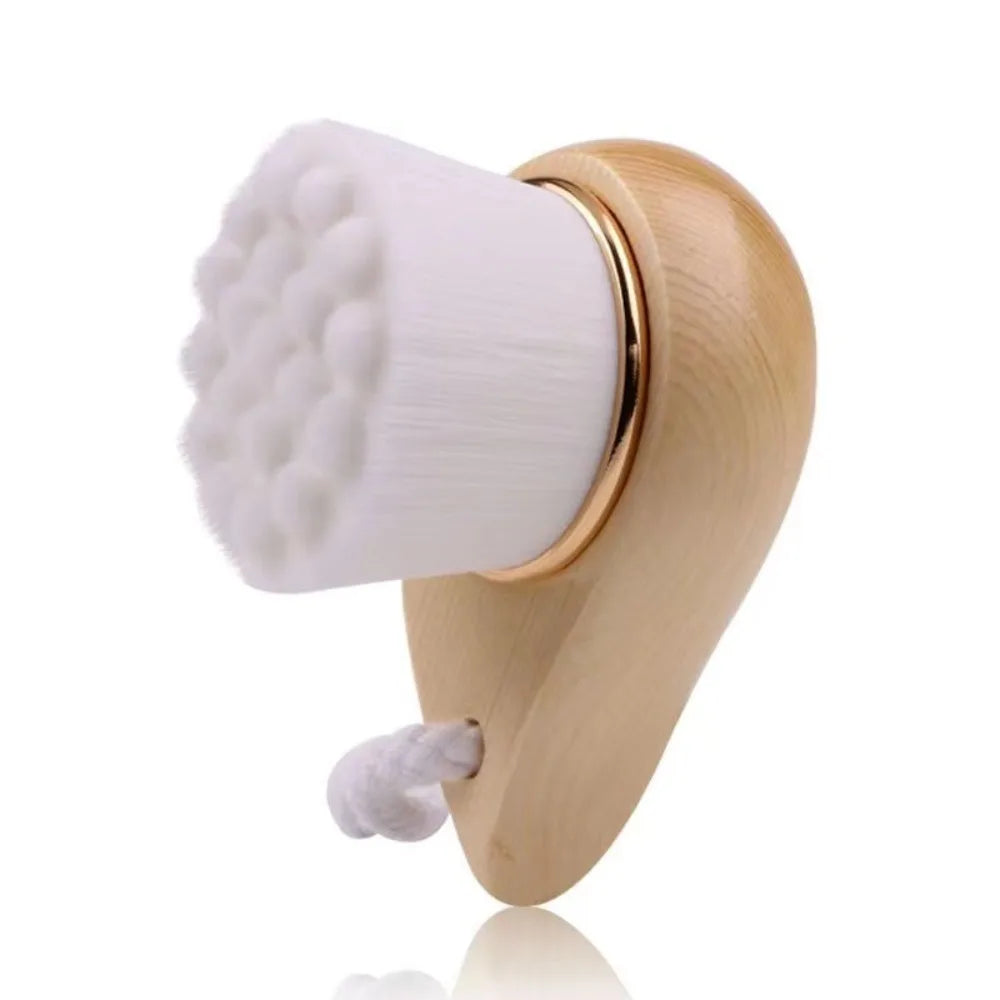 Soft Bristle Facial Cleansing Brush | Curved Wood Handle