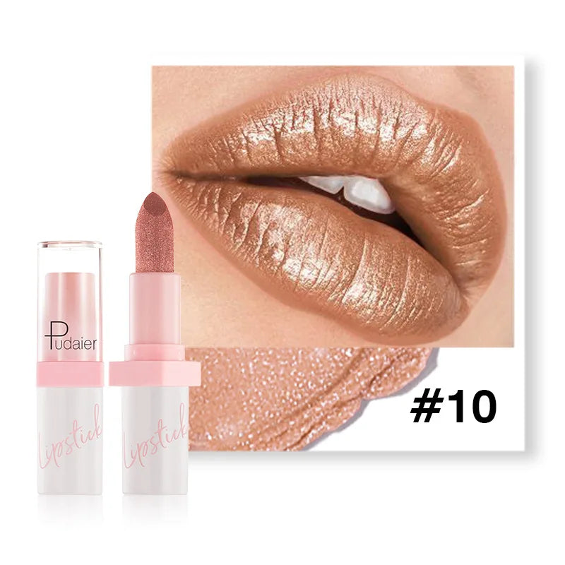 Pudaier Diamond Lipstick 10 Shades – Waterproof Glitter Lip