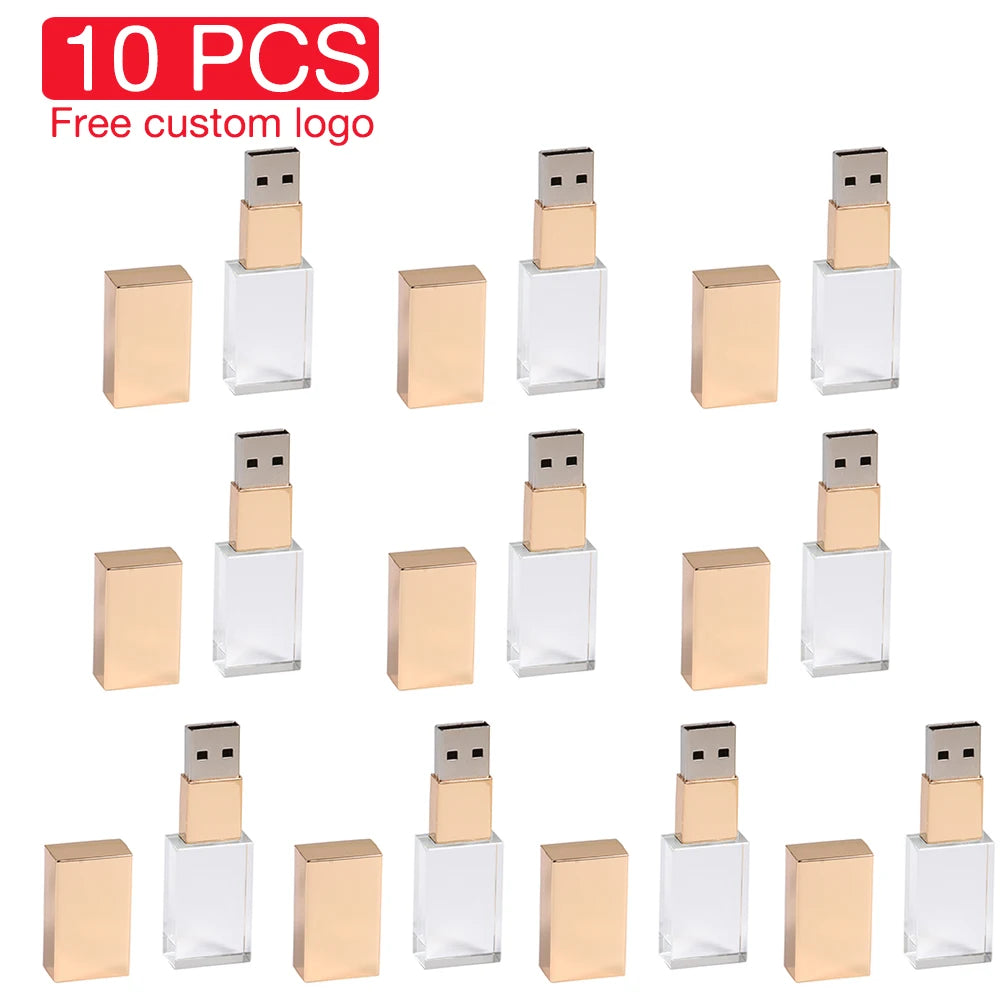 10-Pack Crystal USB Flash Drives | Custom Logo Wedding Gift Crystal USB Flash Drive PRIMED 128 GB Gold no box CN