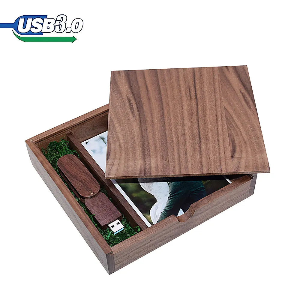 Walnut Wood USB 3.0 Flash Drive 8–128GB | Wedding Photo Gift Wood USB Flash Drive PRIMED