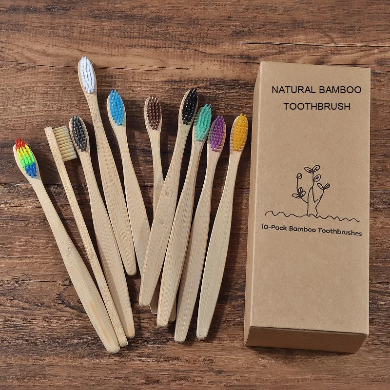 10-Pack Bamboo Toothbrush – BPA Free Soft Charcoal Bristles