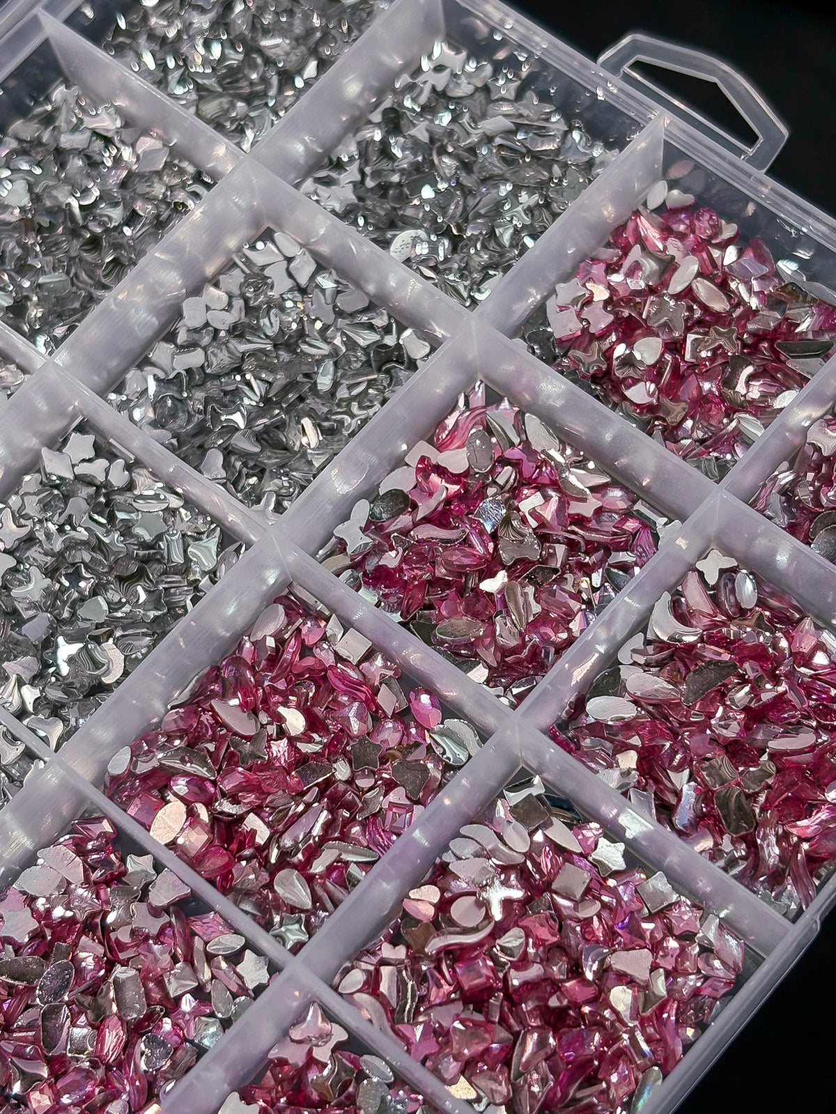 24-Grid Iridescent Nail Rhinestones Mixed Shapes & Colors Nail Art Rhinestones PRIMED