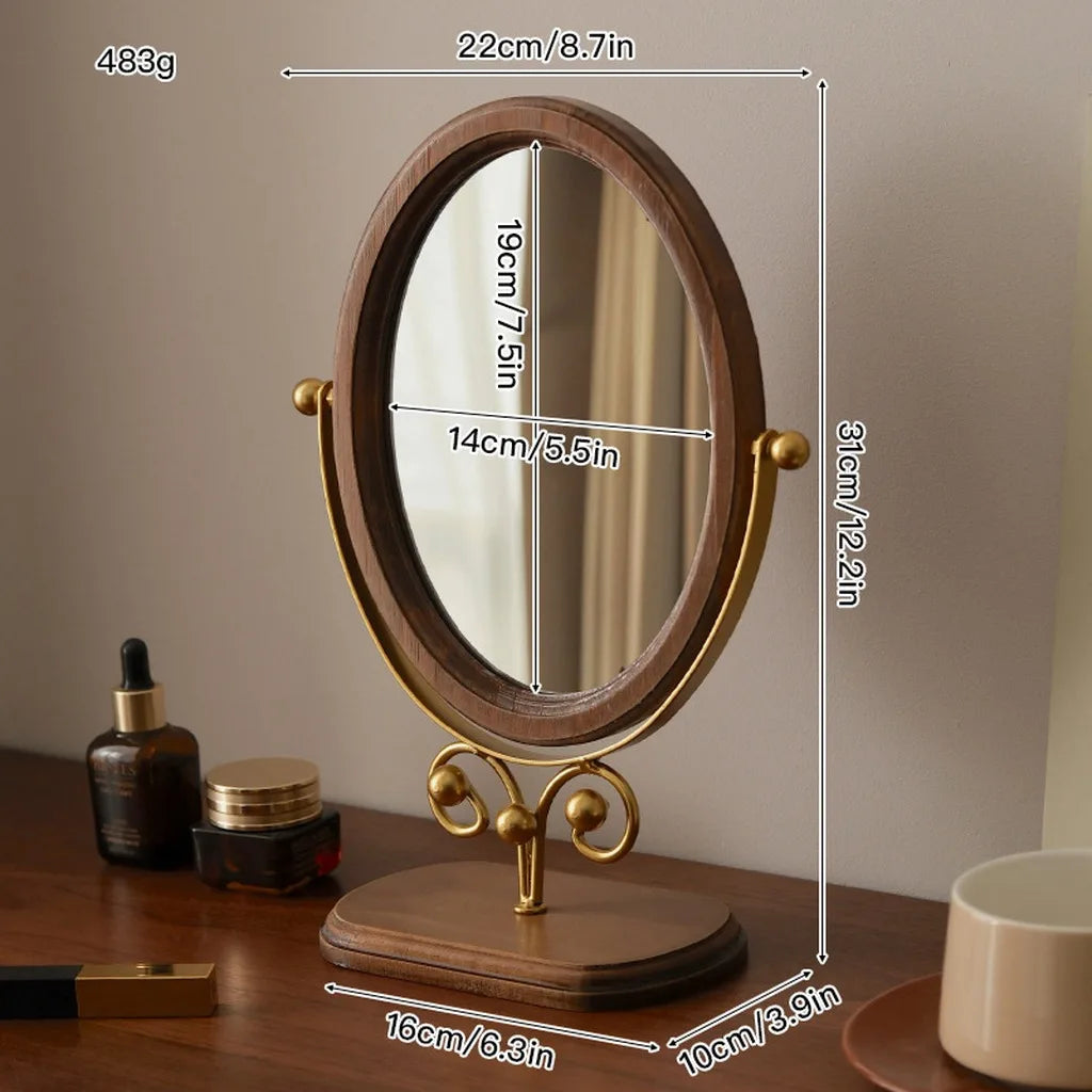 Vintage Oval Vanity Mirror – 360° Rotatable Tabletop Makeup Mirror
