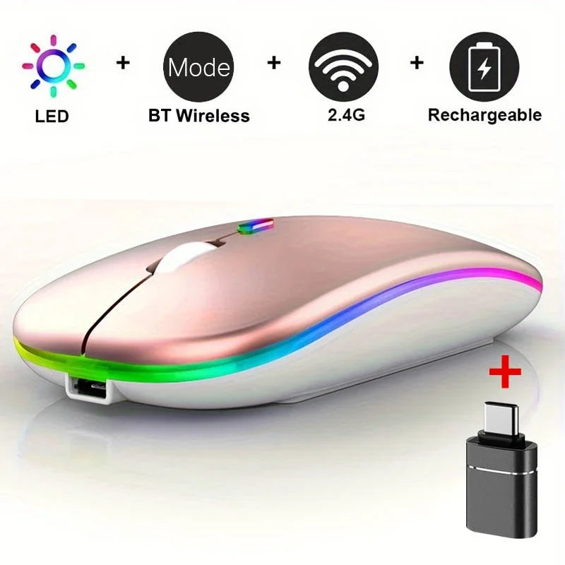 MissionFit RGB Wireless Mouse | Silent Bluetooth Rechargeable Wireless Gaming Mouse PRIMED Rose with OTG