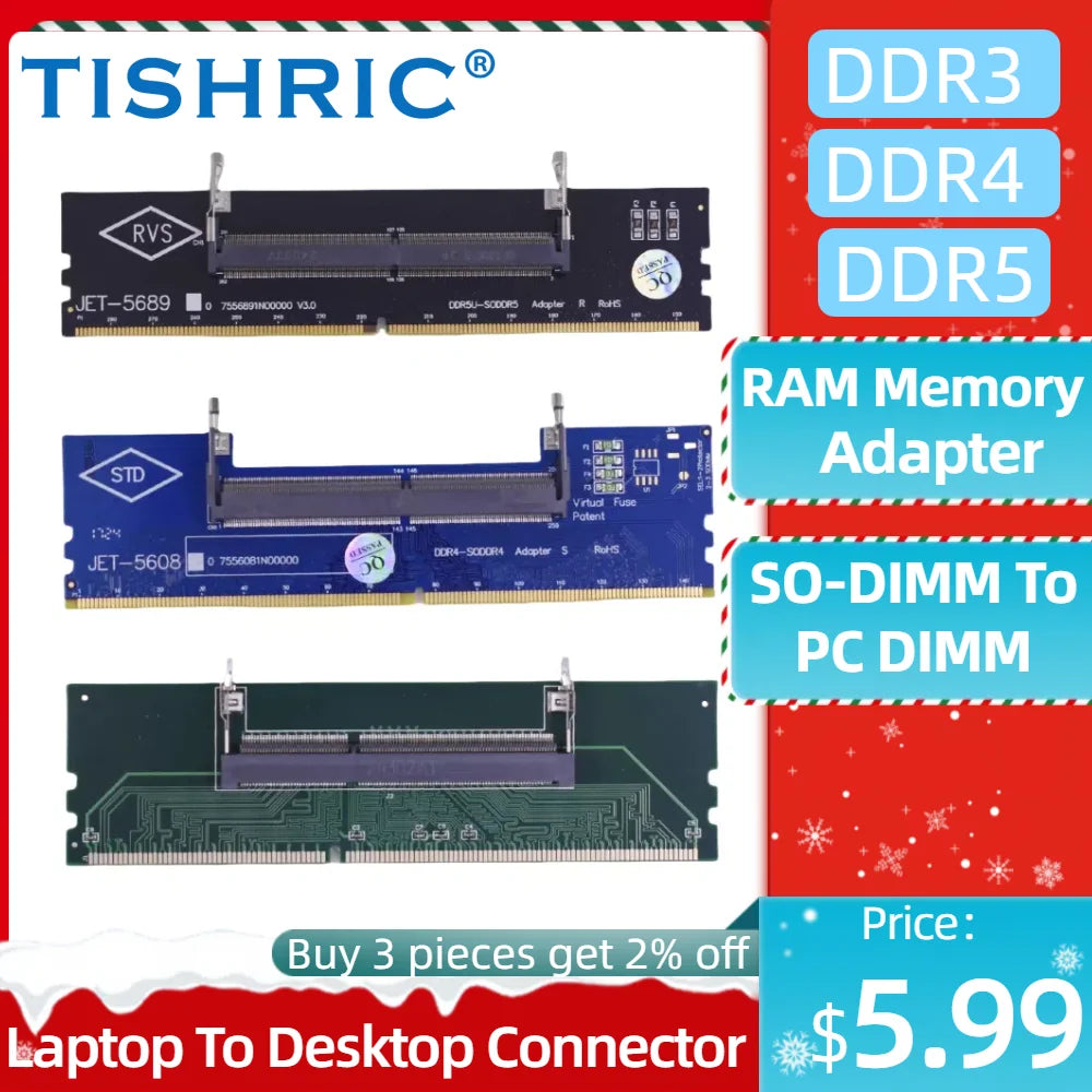 TISHRIC SO-DIMM to DIMM Adapter – DDR3 DDR4 DDR5 RAM Card