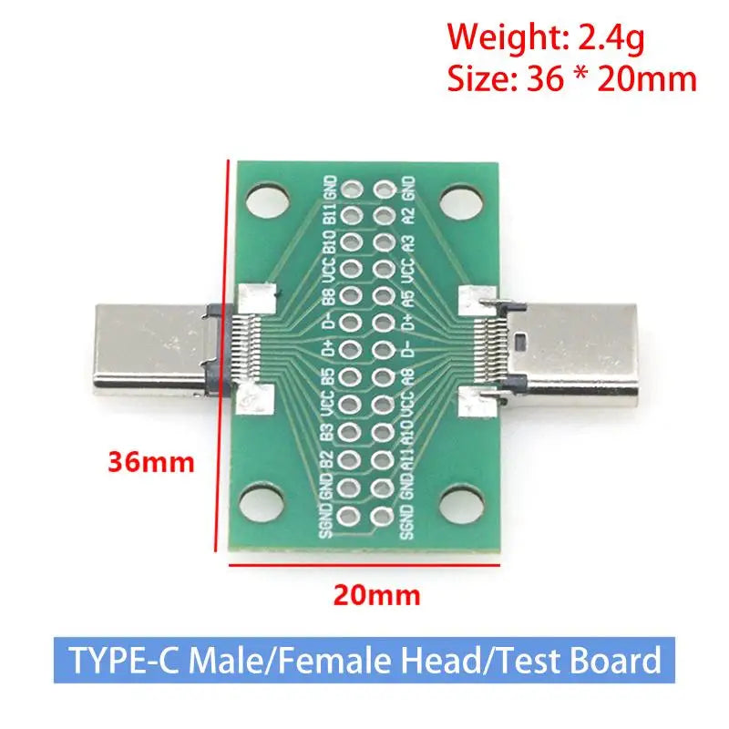 USB 3.1 Type-C Male to Female Test PCB Board Adapter 24P 2.54mm