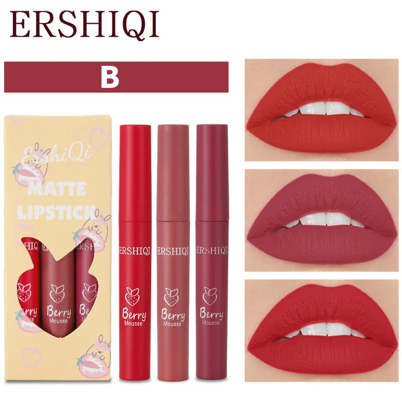 Velvet Matte Lip Glaze Set 3pcs – Waterproof Non-Stick Lip Gloss