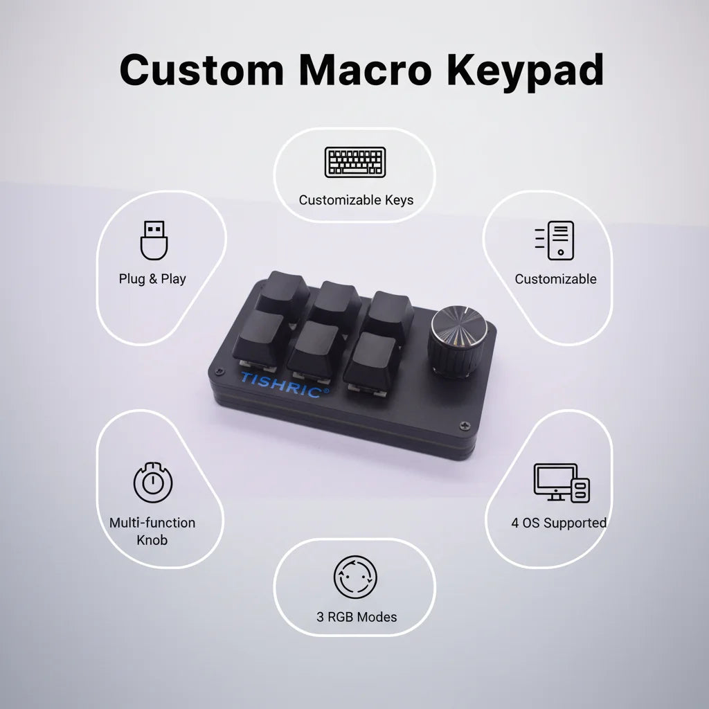 TISHRIC Mini Macro Mechanical Keypad 3/4/6 Key RGB Hotswap USB Macro Mechanical Keypad PRIMED