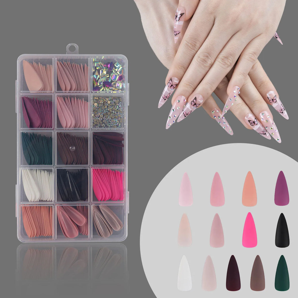LEKGAVD Long Press-On Nails Set – Diamond DIY Manicure Kit
