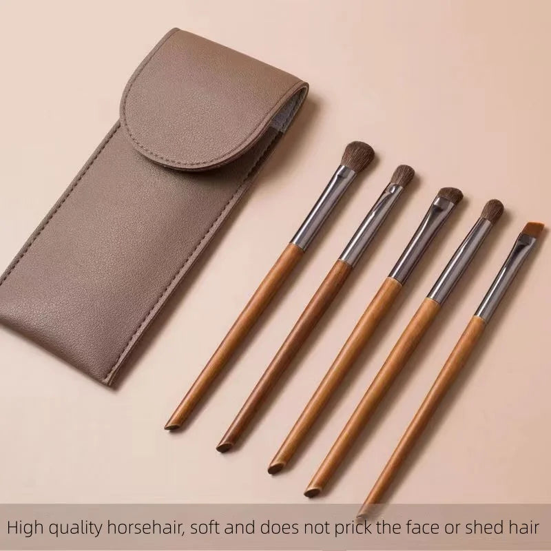 5-Pc Horse Hair Eyeshadow & Eyebrow Makeup Brush Set + Bag