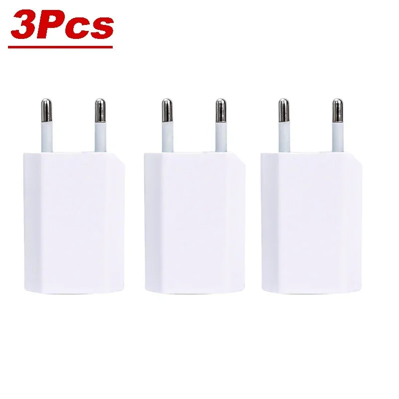 Universal 5V 1A EU USB Wall Charger – 1–5 Pack USB Wall Charger PRIMED 3Pcs EU Plug