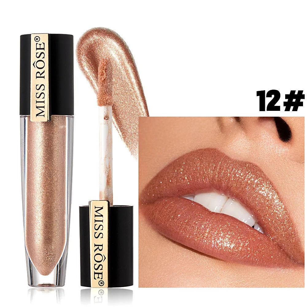 MISS ROSE Pearlescent Liquid Lip Glaze – Waterproof & Hydrating Liquid Lip Gloss PRIMED 7701-028M-12