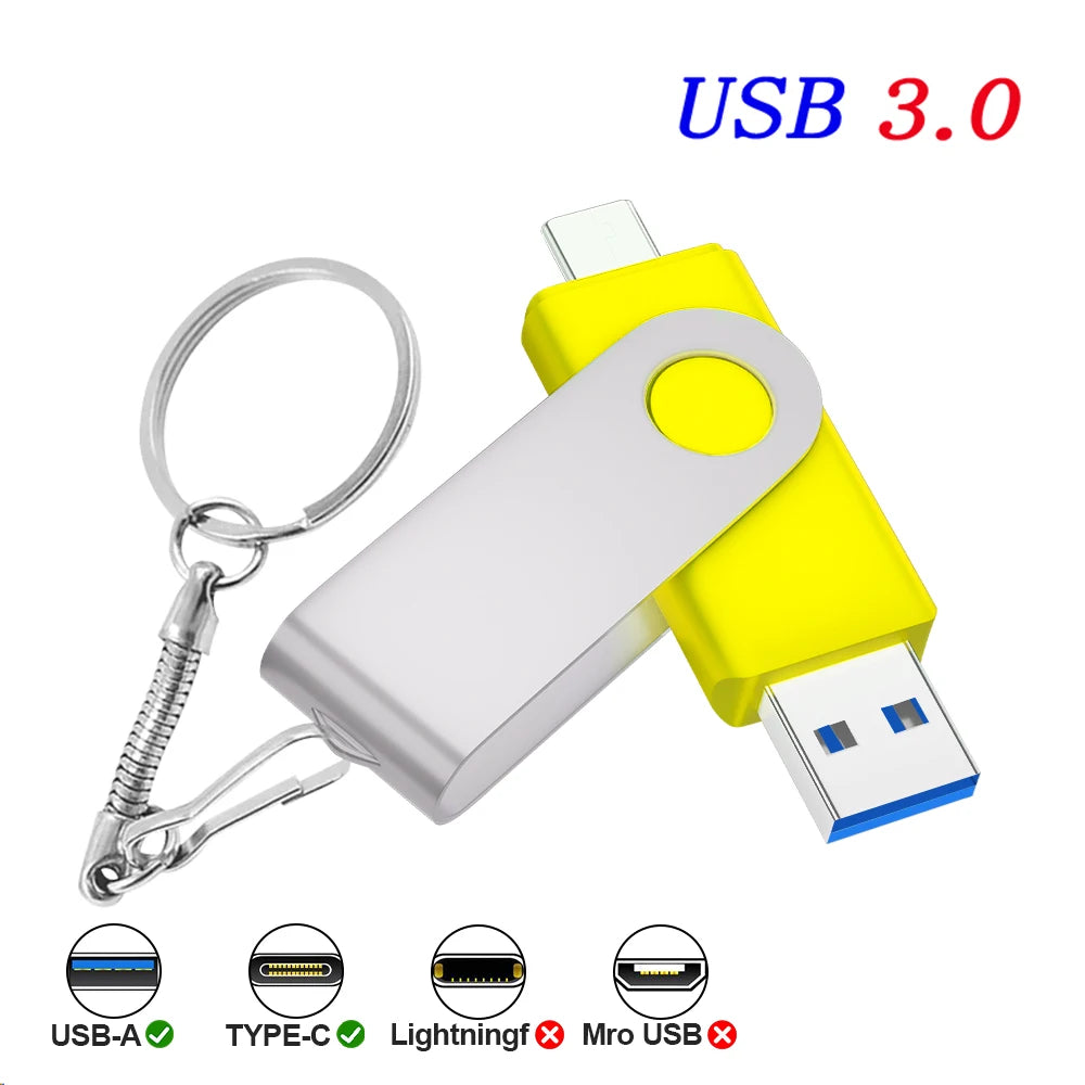 Type-C USB 3.0 Flash Drive 4GB–128GB | Custom Logo & Key Chain USB Flash Drive PRIMED 64 GB YELLOW China Mainland