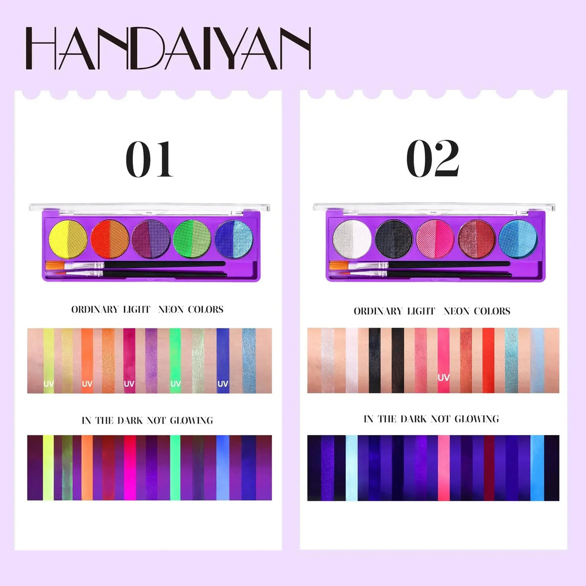 UV Glow Face & Body Paint Palette – Water-Based High Pigment