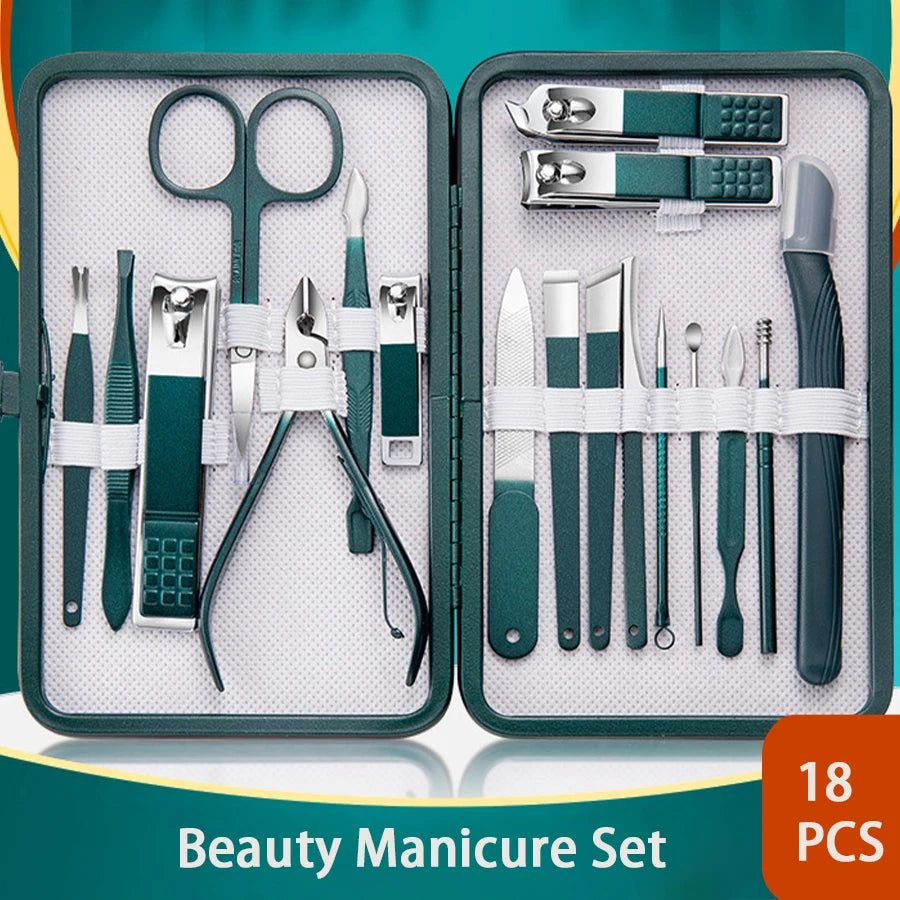 Stainless Steel Manicure Set 6–18 Pcs with Leather Case | Gift Manicure Tool Set PRIMED