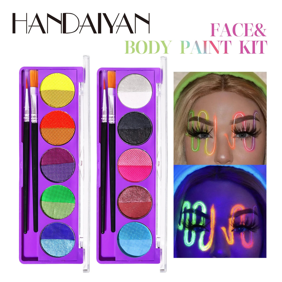 UV Glow Face & Body Paint Palette – Water-Based High Pigment