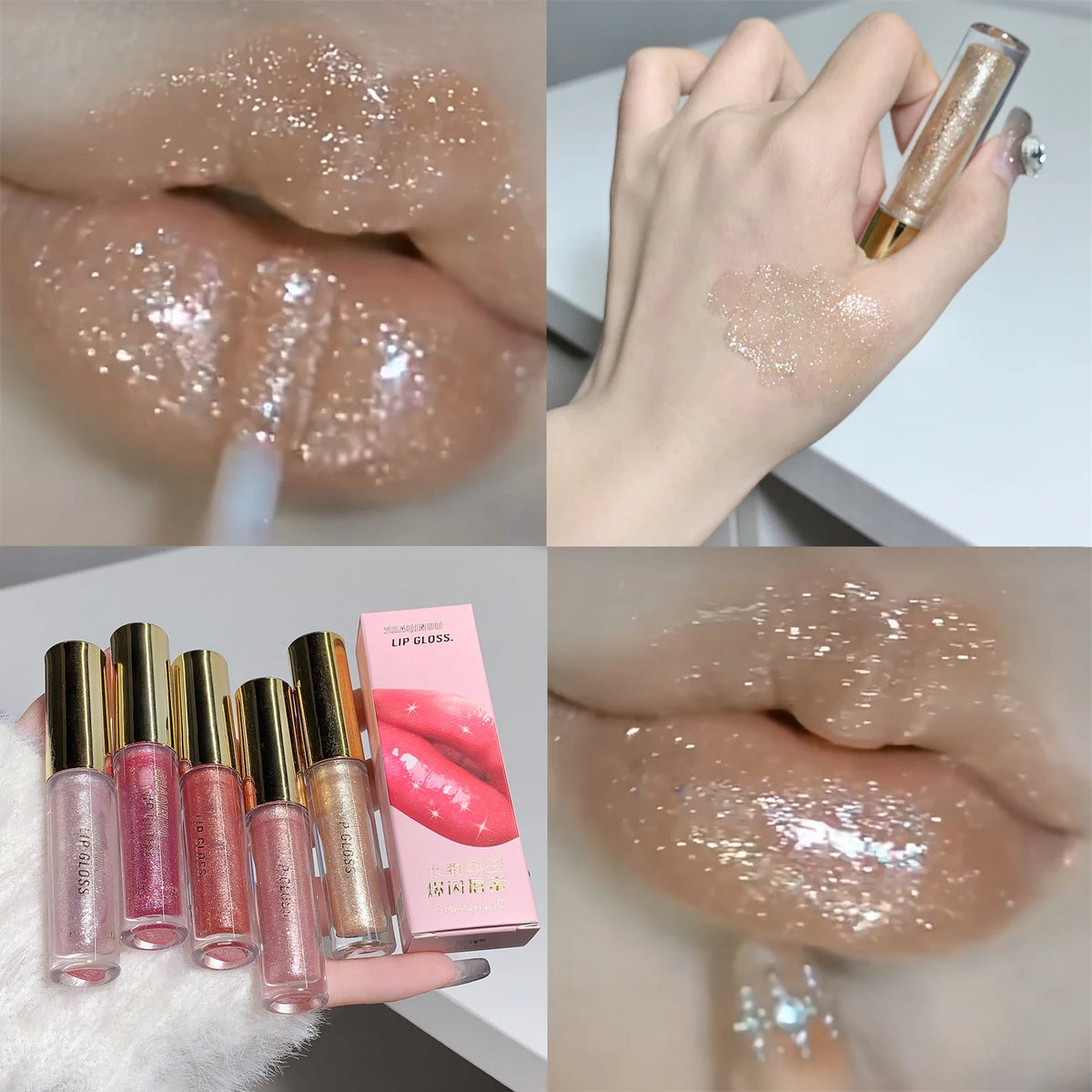 Pearl Diamond Glitter Lip Gloss – Moisturizing Plumping Tint Glitter Lip Gloss PRIMED 02