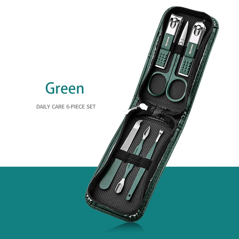 Stainless Steel Manicure Pedicure Set with Travel Case Manicure Pedicure Set PRIMED SET009-Green
