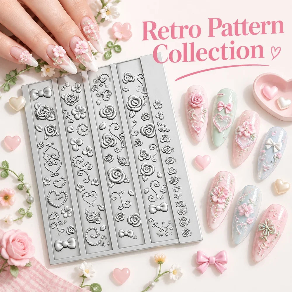 Silicone Nail Charm Mold – Layered Rose Embossed DIY Manicure