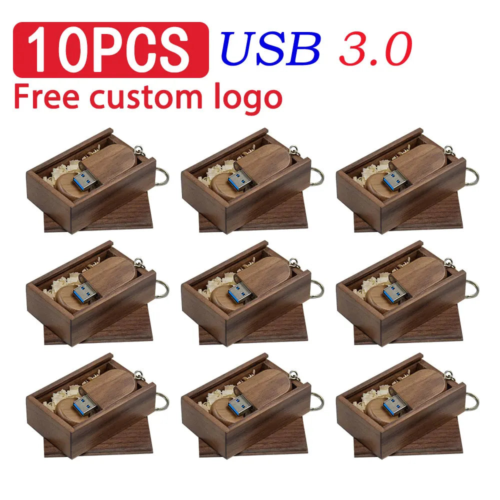 10-Pack Custom Logo Maple Wood USB 3.0 Flash Drives 8–128GB Wooden USB Flash Drive PRIMED 8 GB Walnut-BOX