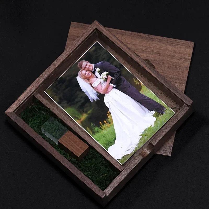 Custom Logo Wooden USB Flash Drive Box – Wedding Gift 4–128GB USB Flash Drive PRIMED