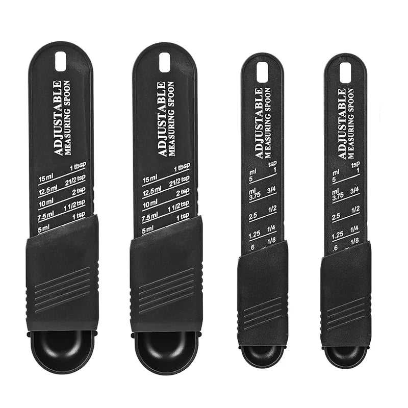 Adjustable Measuring Spoons Set – Tablespoon & Teaspoon Measuring Spoon Set PRIMED 2 sets black