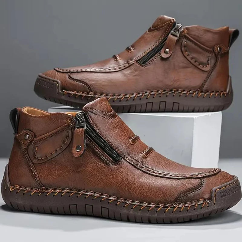 Men's Handmade Split Leather Ankle Boots | Zip Closure Men's Ankle Boots PRIMED Brown 39